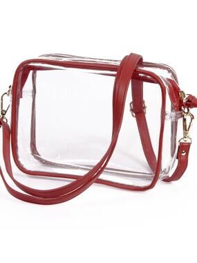 Bridget Clear Purse – Vegan Leather Trim & Straps in Maroon